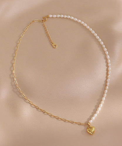 Colorblock 14k Gold Asymmetrical Patchwork Pearl Love Pendant Necklace