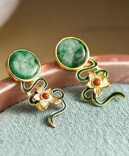 Green Jade Silver Stud Earrings