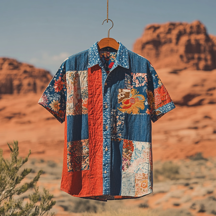 Men's Independence Day America Blue Red With Floral Pattern Art Casual Short Sleeve Shirts elevenforest