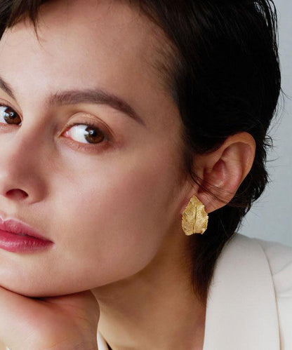 Boutique Gold Copper Overgild Leaf Hoop Earrings