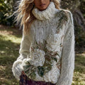 Women's Vintage White Rose Knitted Warm Turtleneck Sweater elevenforest