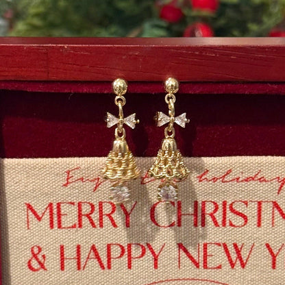 Festive Bell Clear Bow Earrings