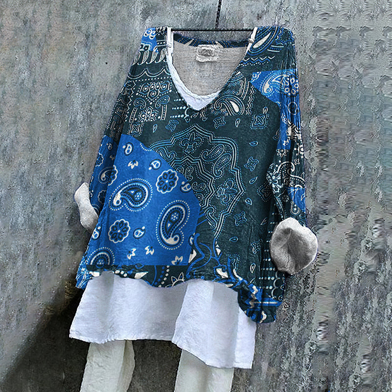 Paisley Patchwork Art Pattern Linen Blend Tunic elevenforest