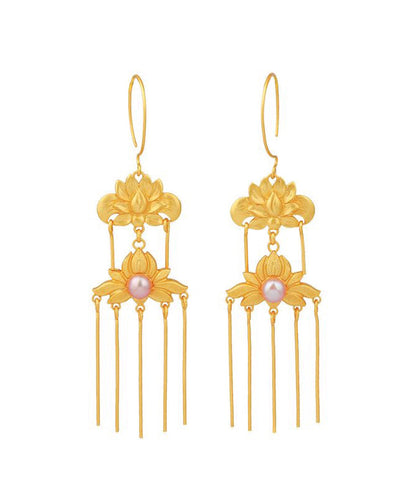 Gold Sterling Silver Overgild Pearl Tassel Drop Earrings