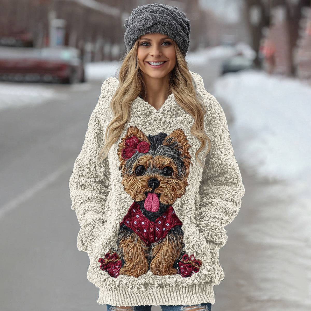 Comstylish Cute Fuzzy Yoshka Puppy Soft Hooded Sweater