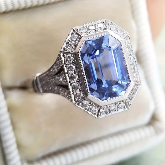 Cubic Blue Crystal Silver Ring