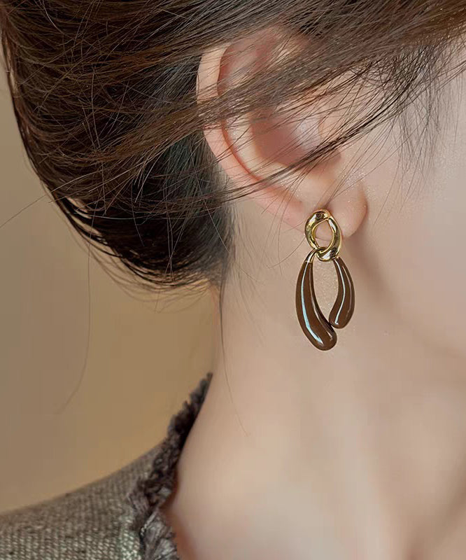 Coffee Copper Alloy Asymmetrical Drip Glaze Drop Earrings