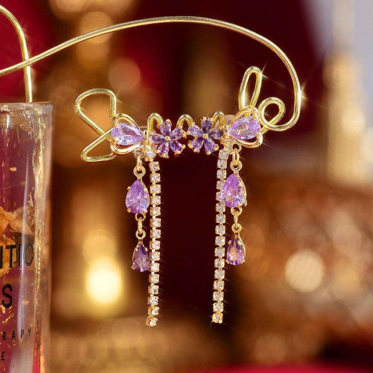 Vivienne Purple Flower Ribbon Earrings
