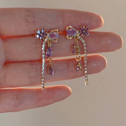 Vivienne Purple Flower Ribbon Earrings
