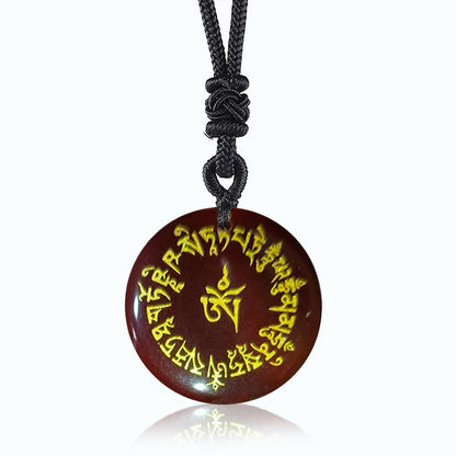 Fortune-gathering Mantra Obsidian Crystal Necklace Pendant