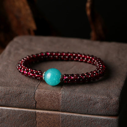 Garnet Protection Bracelet With Pink Crystal and Amazonite Beads