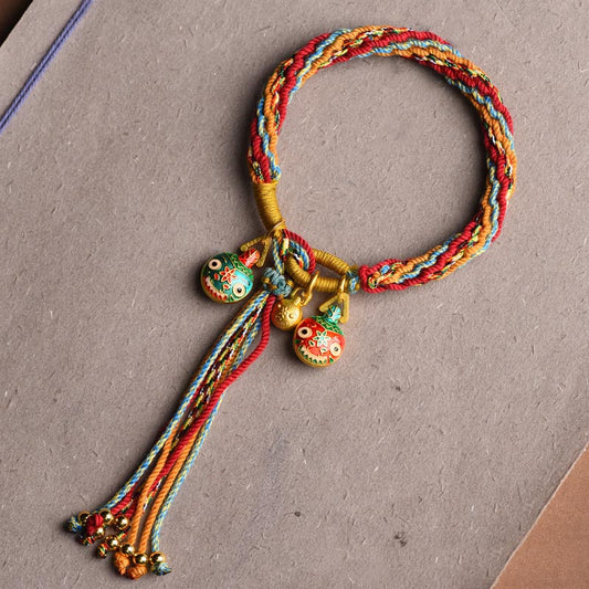 Gold Swallowing Beast Family Luck Bracelet | Colorful String