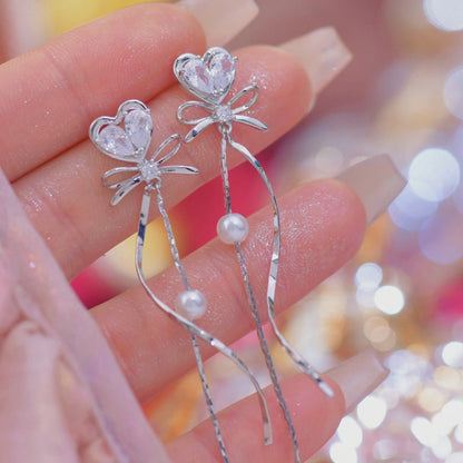 Heart Bow Drop Earrings
