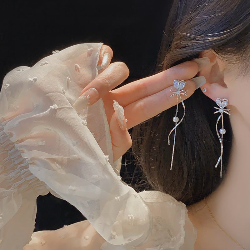 Heart Bow Drop Earrings