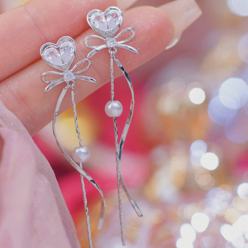 Heart Bow Drop Earrings
