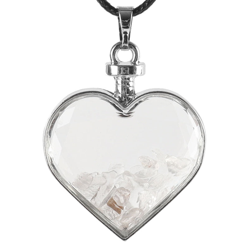 Heart Shaped Crystal Pendant in Amethyst, Fluorite, Tiger's Eye, or Clear Quartz