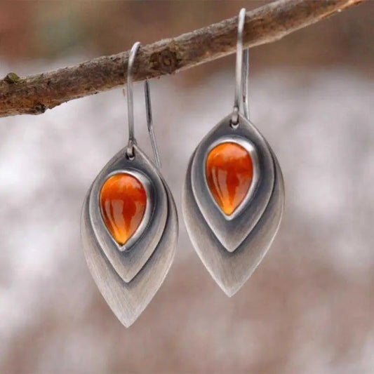 Orange Stein Earrings in Silver