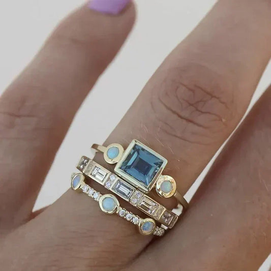 Classic Blue Crystal Ring Set
