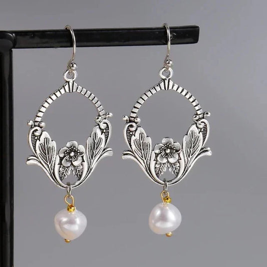 Silver Pearl Dangling Earrings