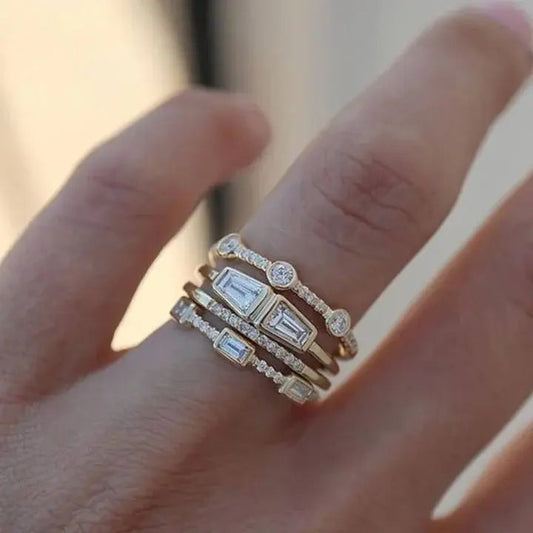 Gold and Zirconia Ring Set