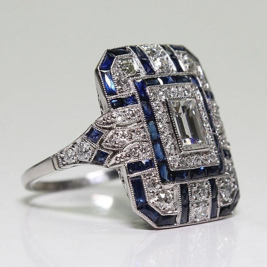 Blue Bright Silver Ring
