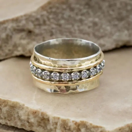 Spinner Zirconia Gold & Silver Ring