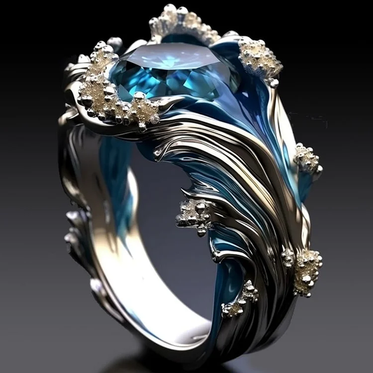 Ocean Wavy Crystal Ring
