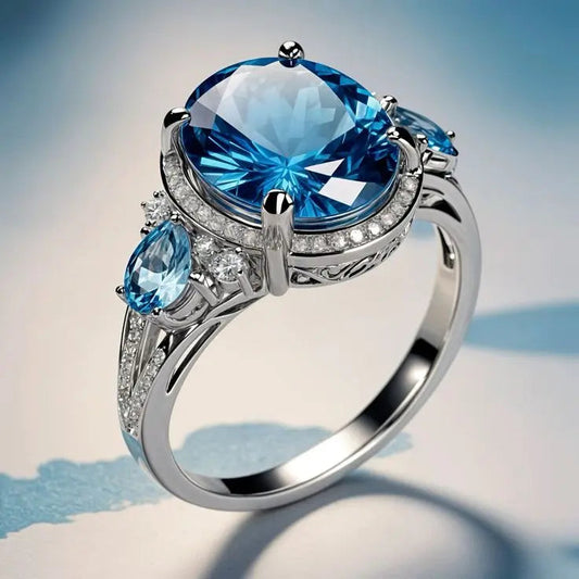 Silver Ring With Blue Crystal