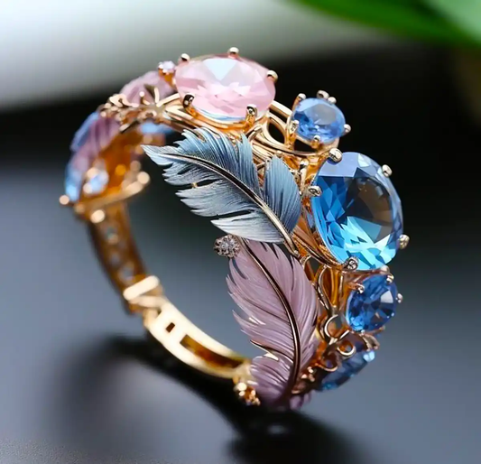 Exotic Feather Crystal Ring