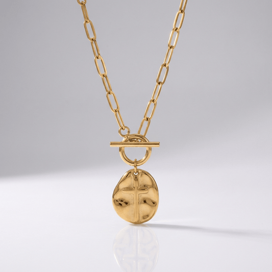 Paperclip Style Cross Coin Necklace