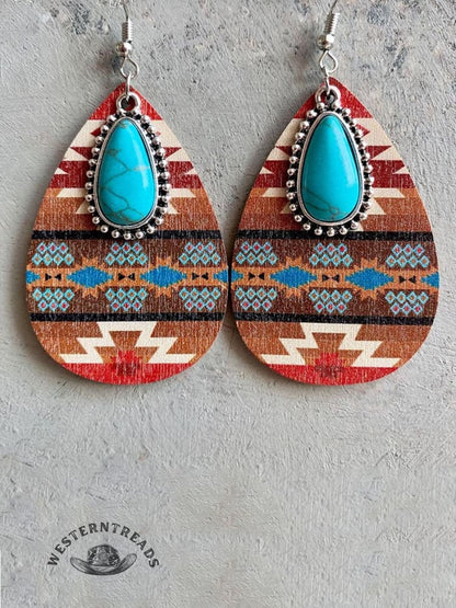 Western Earrings Turquoise Pendant