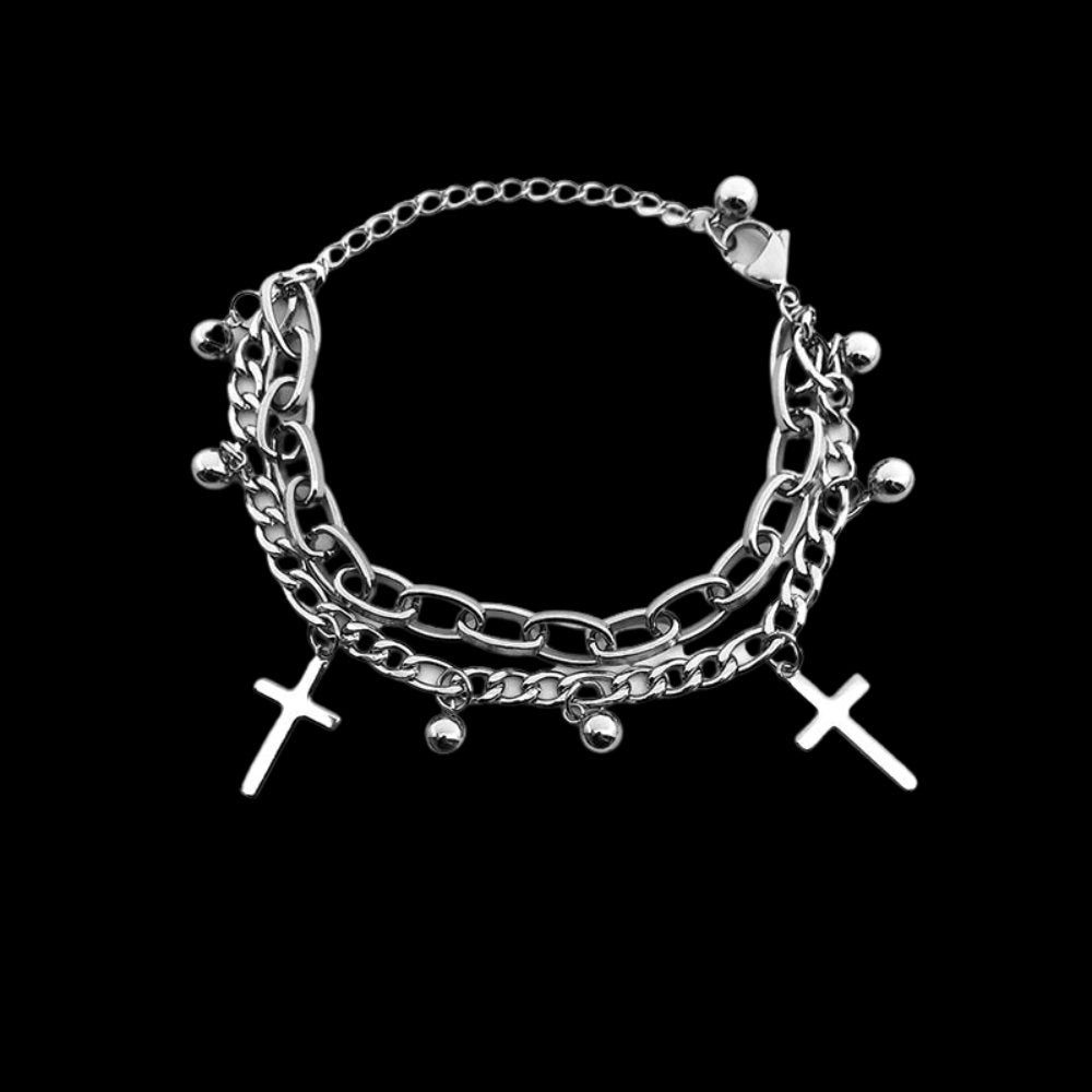 Layered Ball & Cross Charm Bracelet