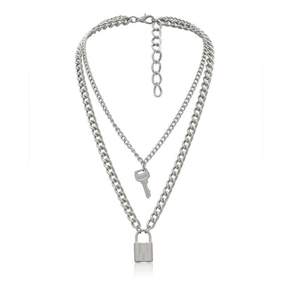 Retro Key Lock Pendant Necklaces for Geometric Elements