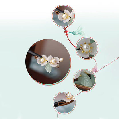 Magnolia Pearl Spiritual Protection Hairpin With Grain Wood
