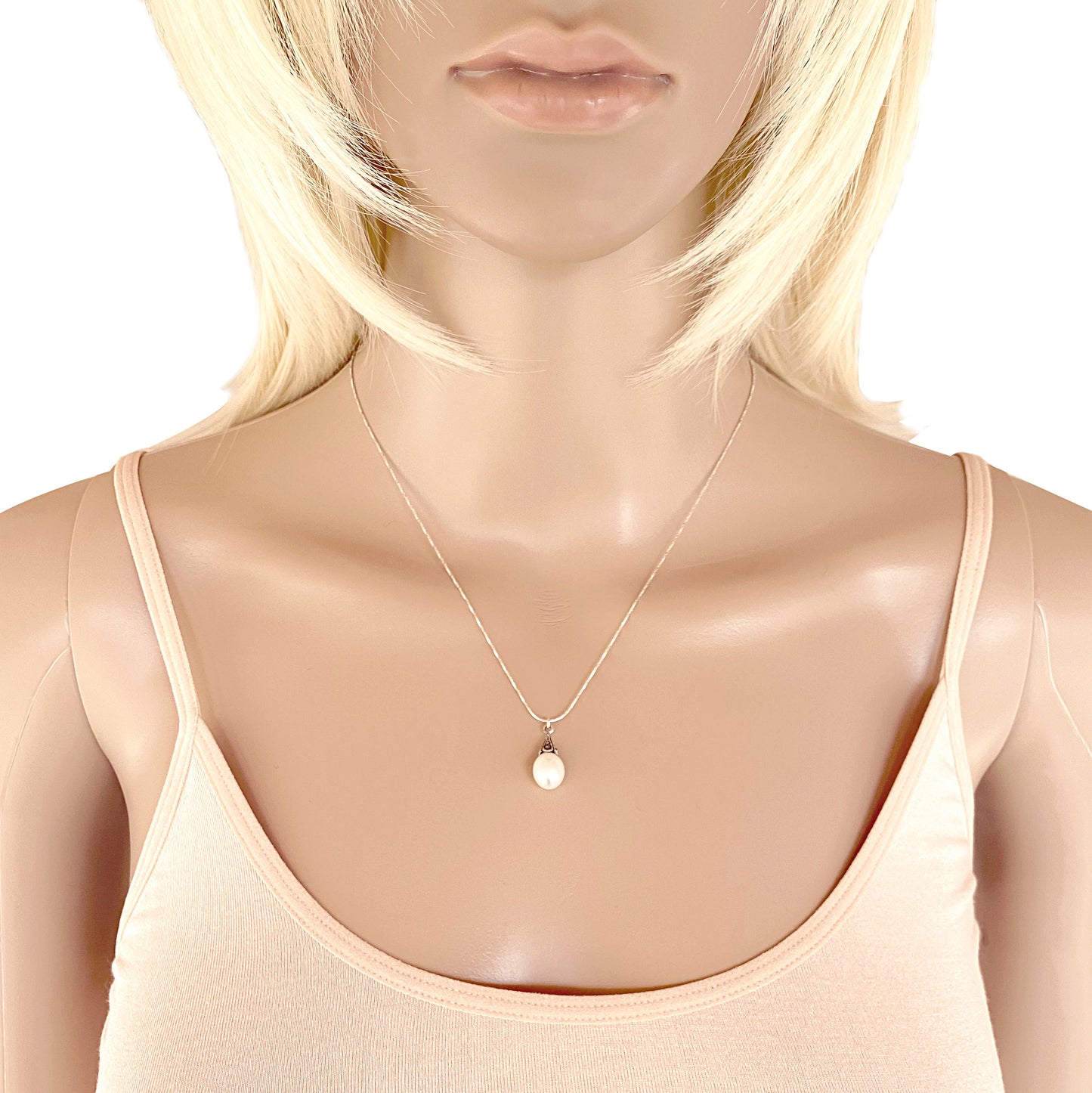 Antiqued Sterling Silver Marcasite Freshwater Pearl Pendant Delicate Chain Necklace, 18"