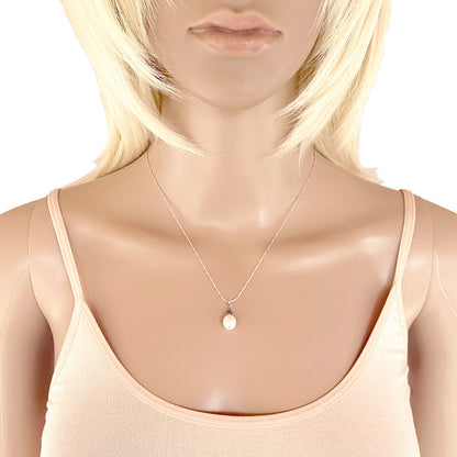Antiqued Sterling Silver Marcasite Freshwater Pearl Pendant Delicate Chain Necklace, 18"