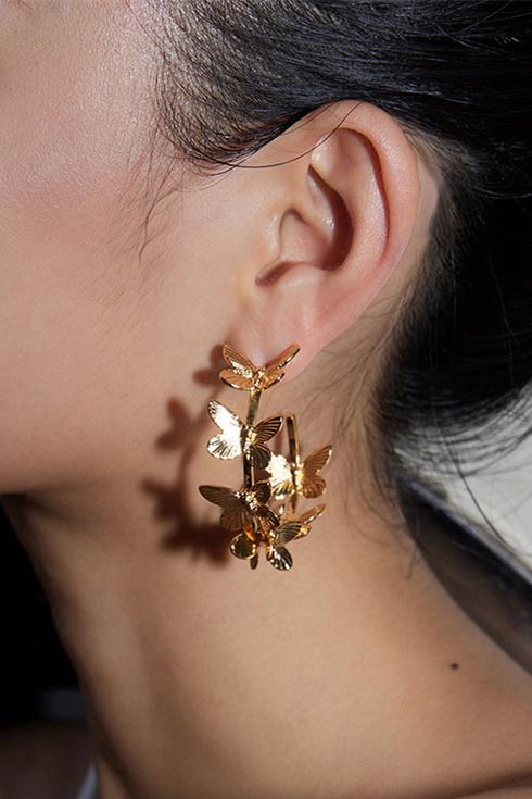 Metallic Butterfly C-shaped Earrings