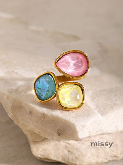 Leeann Multi-color Rhinestone Open Ring