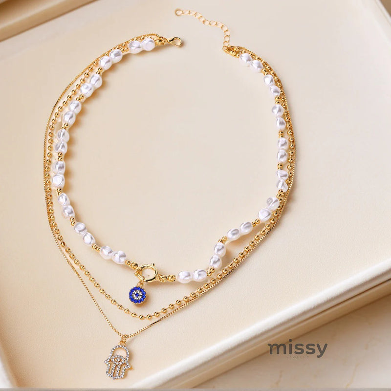 Neha Layered Eye Pearl Necklace