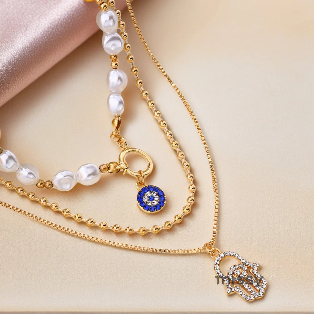 Neha Layered Eye Pearl Necklace