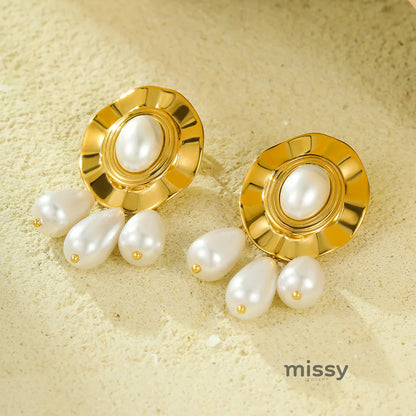 Vega Pleated Pearl Tassel Earrings