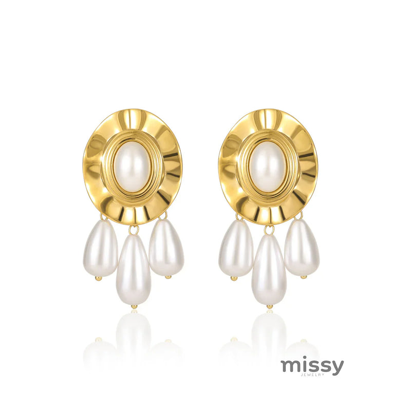 Vega Pleated Pearl Tassel Earrings
