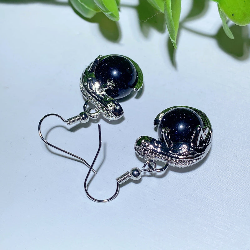 Mixed Crystal Lizard Earrings With Healing Stones 1.5 Inch