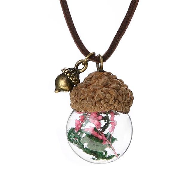Acorn & Dandelions Glass Necklace