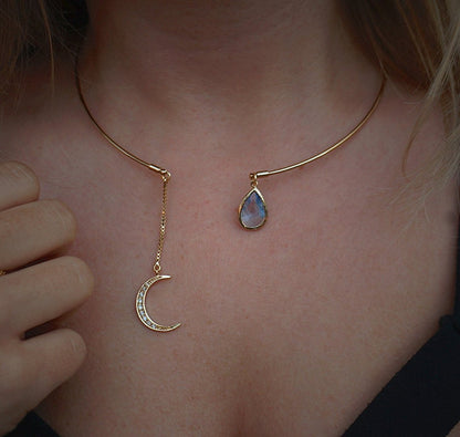 Enchanted Moon & Crystal Drop Necklace