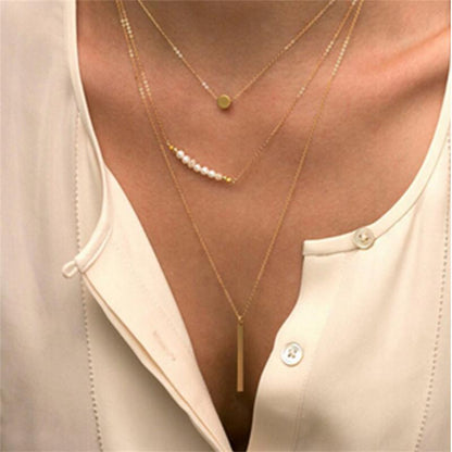 Gold Multilayer Long Strip Pendant Necklace