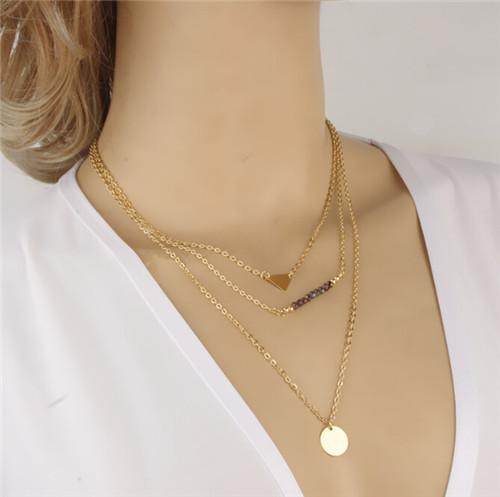 Gold Multilayer Long Strip Pendant Necklace