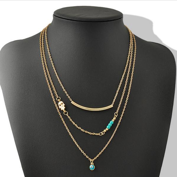 Hamsa Necklace Kabbalah - Hamsa & Evil Eye Bead, Turquoise Pendant & Necklace