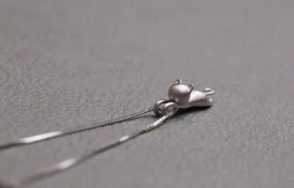 Hanging Cat Silver Necklace