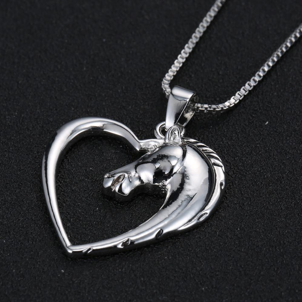 Horse in Heart White Plated Necklace